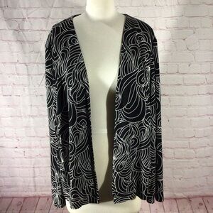 Dressbarn Black and White Long Sleeve Open Front Cardigan - Plus Size 18W